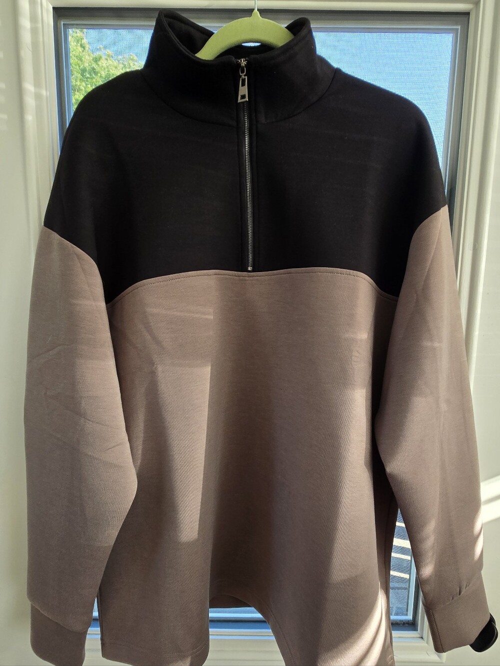 Elie Tahari Men's Two-Tone Half-Zip Sweater in Black and Taupe XL